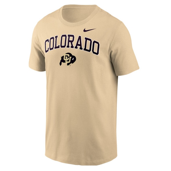 A Vegas gold Nike cotton short-sleeve T-shirt with "Colorado" over the Buffalo logo on the front and the Nike logo on the left chest.